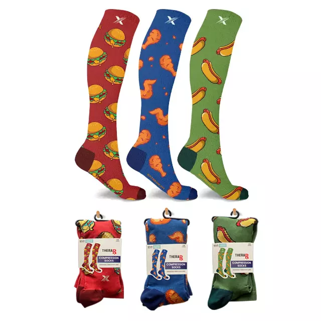 Food Lovers Paradise Pain Relief Compression Socks - 3 ASST STYLES — Large/XL