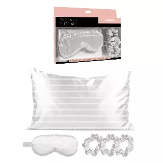Satin Self Care Sleep Set — White Stripes
