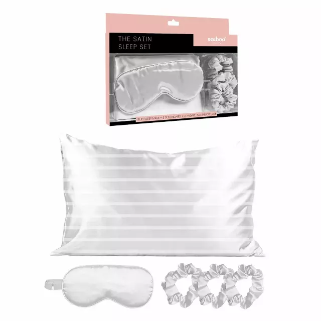 Satin Self Care Sleep Set — White Stripes