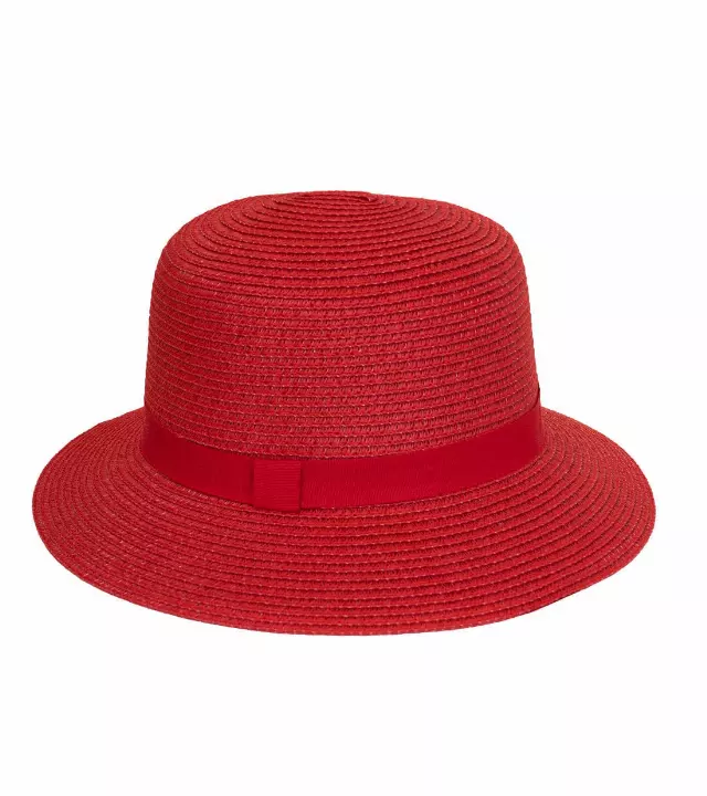 Magid Ribbon Straw Bucket Sun Hat — RED
