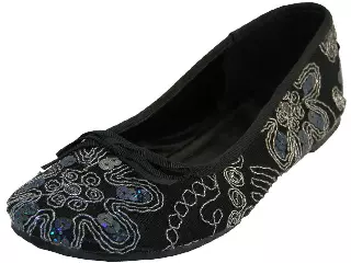 S9100L - Women's "Easy USA" Sequin Ballet Flat Shoes — Black (S9100L-B) / 5-10 Assorted