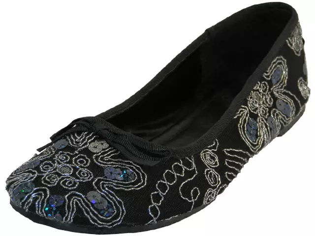 S9100L - Women's "Easy USA" Sequin Ballet Flat Shoes — Black (S9100L-B) / 5-10 Assorted
