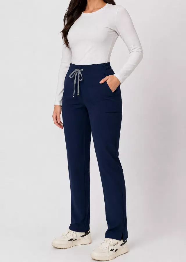 Ariana | High-Waisted Slim Straight Scrub Pants — Indigo / XL