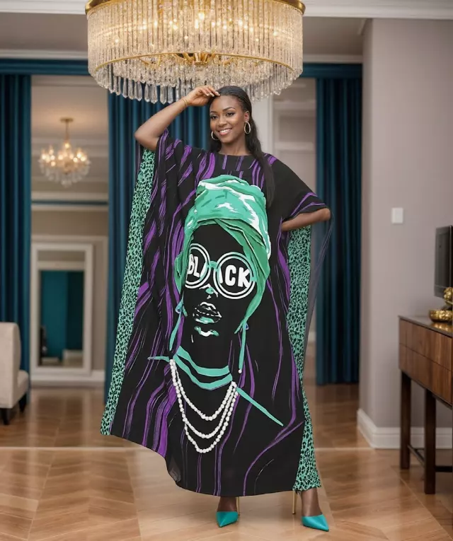 PNA-1616 - Women's Comfy Kaftan Dress with Headwrap- One Size (6-PCS PRE-PACK) - $7 Each — One Size (4-24) / Print-1616C