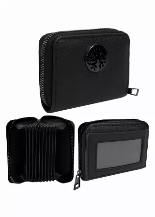 Rebecca & Rifka Pebble Medallion Zip Accordion Wallet — BK/BK