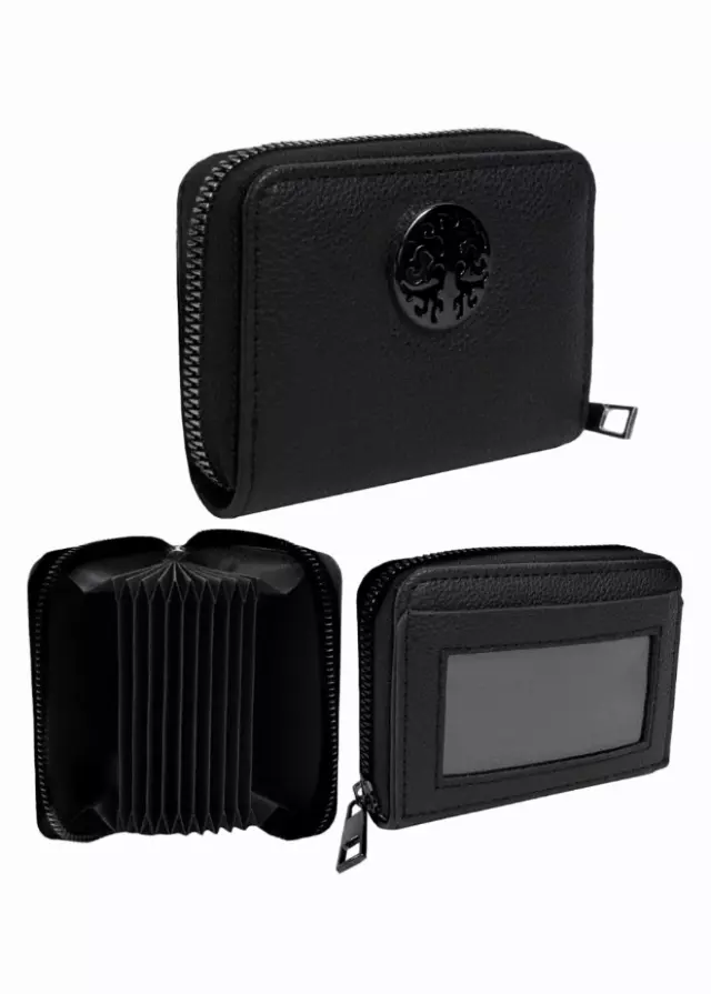 Rebecca & Rifka Pebble Medallion Zip Accordion Wallet — BK/BK