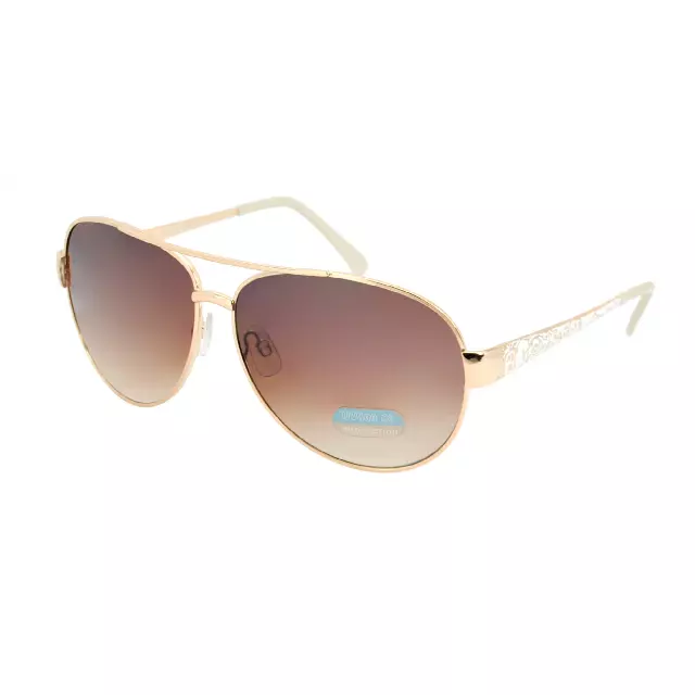 Stylish Women's Metal Aviators with Gradient Lens and Floral Detailed Temples HJ1012