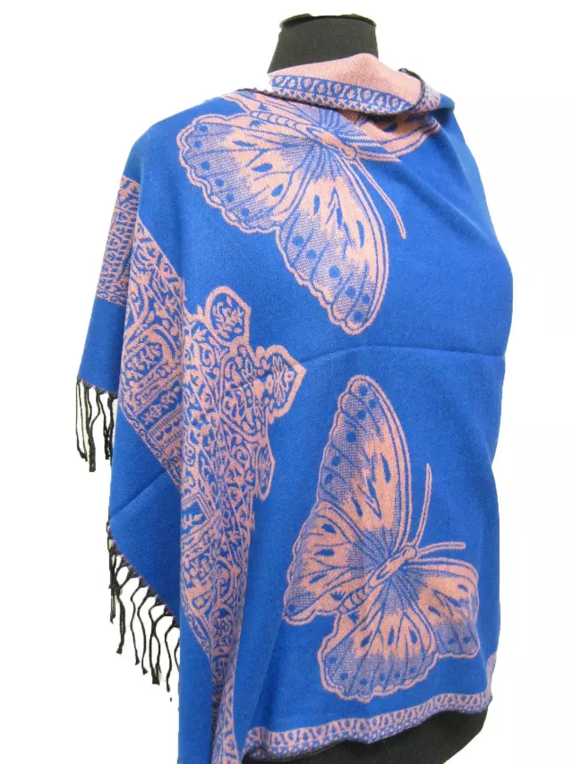 0965 Butterfly Pattern Premium Pashmina — Royal Blue