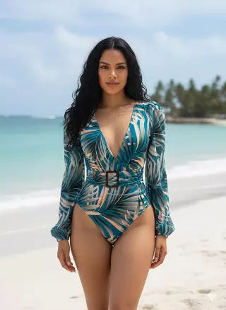 H3139 Flora Tropical Long Sleeve Swimsuit — Floral / M