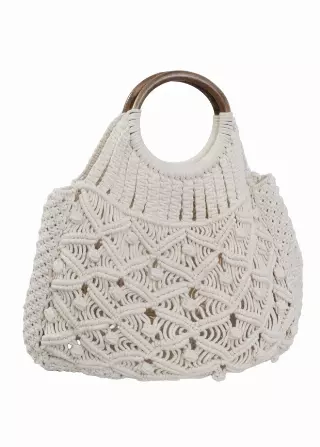 Magid Natural Cotton Macrame Circle Wooden Handle Handbag — 002-NATURAL