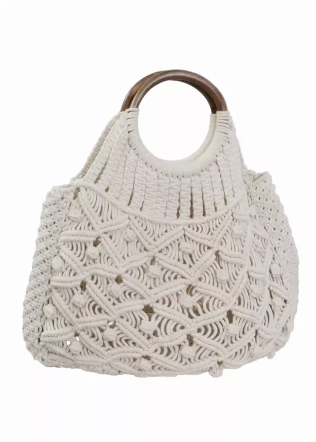 Magid Natural Cotton Macrame Circle Wooden Handle Handbag — 002-NATURAL