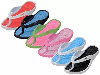 W2230L-A - Wholesale Women's "Easy USA" Soft Comfortable Sport 2 Tone Colors Rubber Thong Sandals — Assorted - 6 (W2230L-A) / 6-11 Assorted