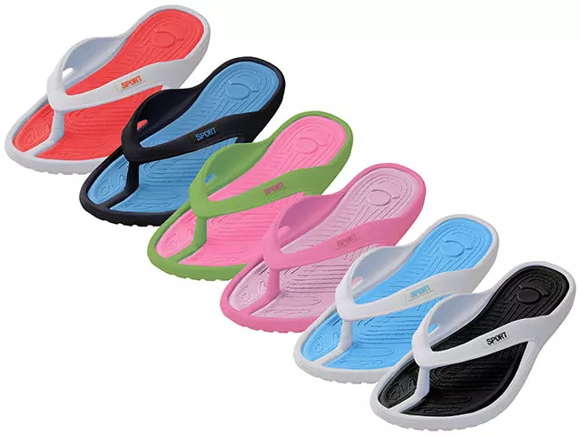 W2230L-A - Wholesale Women's "Easy USA" Soft Comfortable Sport 2 Tone Colors Rubber Thong Sandals — Assorted - 6 (W2230L-A) / 5-10 Assorted