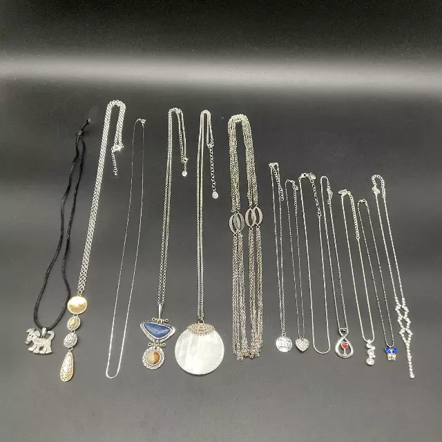 Mixed Costume Jewelry Lot 12 Necklaces Silver Gold Tone Mother of Pearl Enamel