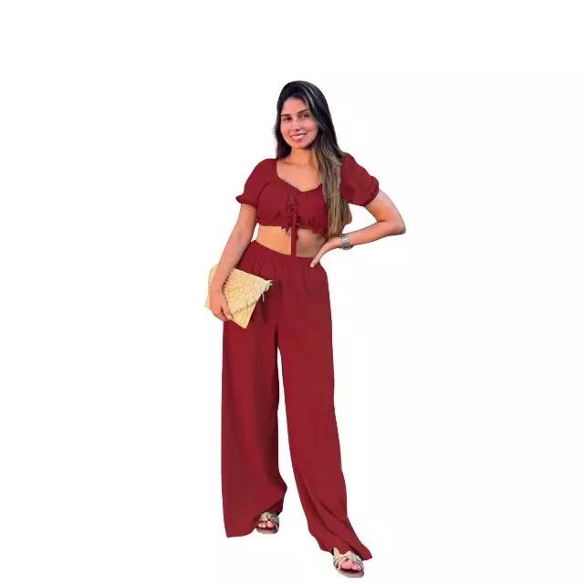 Chicaluv - Women’s Two-Piece Set – Sweetheart Crop Top & Palazzo Pants- XV0628