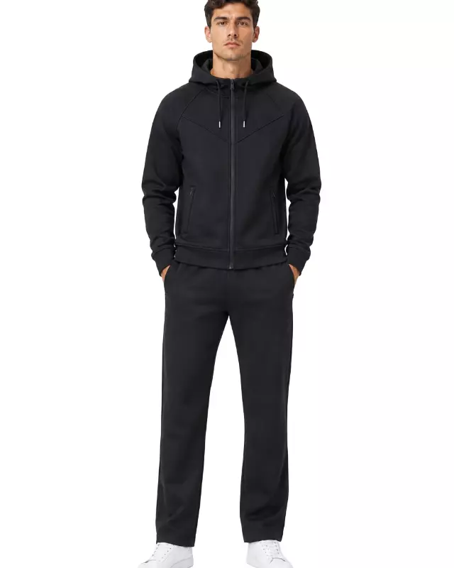 Men’s Textured Full-Zip Hooded Tracksuit Set #T18 — Black / S-M-L-XL
