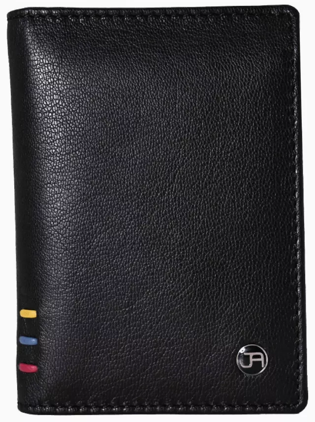 Jack Abrahams Goat Nappa Leather Bi-Fold Wallet with Flip ID Window Pocket Black