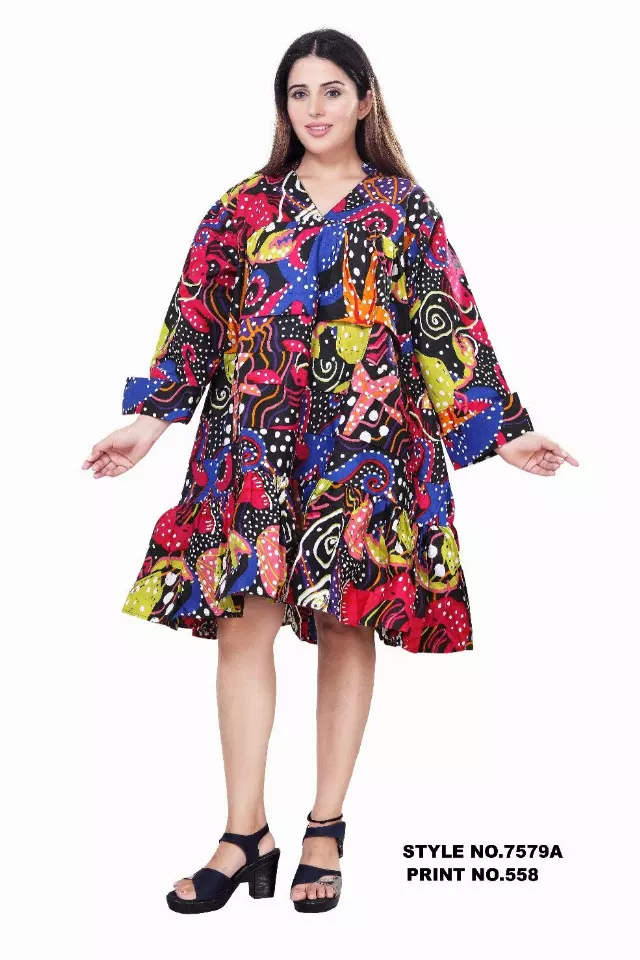 7579 A - ON SALE!!! African Tunic Dress (3 PCS PRE-PACK) - $15.00 EACH — One Size (4 - 24) / Print-558