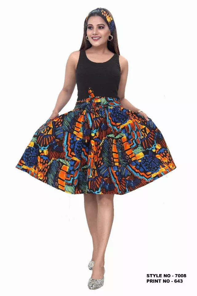 7008SK - NEW PRINTS ALERT - Elastic Short African Print Skirt - 24" - (3/pk) - Free Size - $15.00 Each — Free Size / Print-643