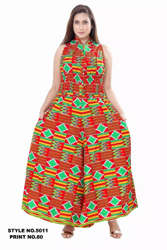 5011 - Three Button Authentic African Long Jumpsuit (3 PCS PRE-PACK) - $20.00 EACH — One Size (4 - 24) / Print-80