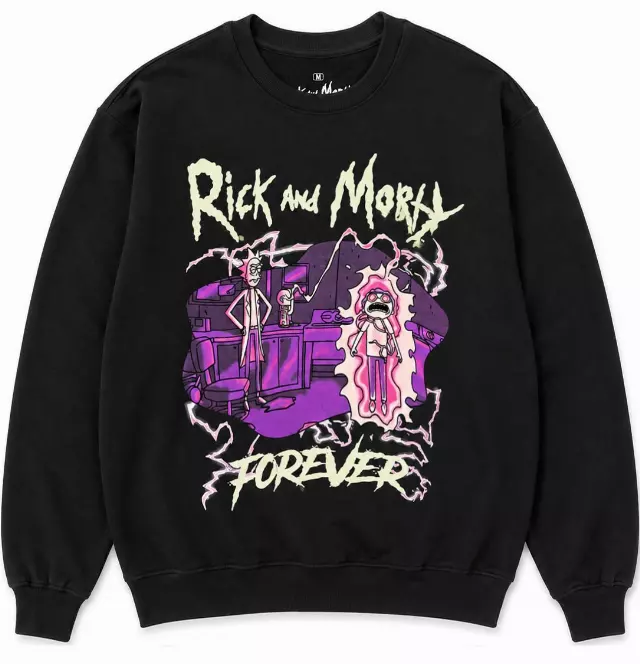 RICK AND MORTY PINK LIGHTENING STRIKE CREWNECK BLACK