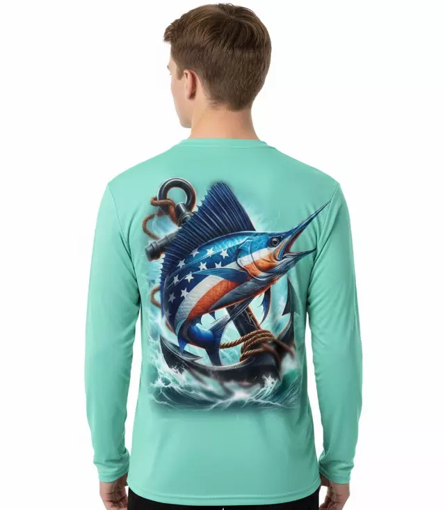 Boys Performance L/S Top Fish Design with USA Flag-7671602