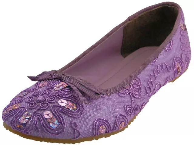 S9100L - Women's "Easy USA" Sequin Ballet Flat Shoes — Purple (S9100L-PURPLE) / 5-10 Assorted