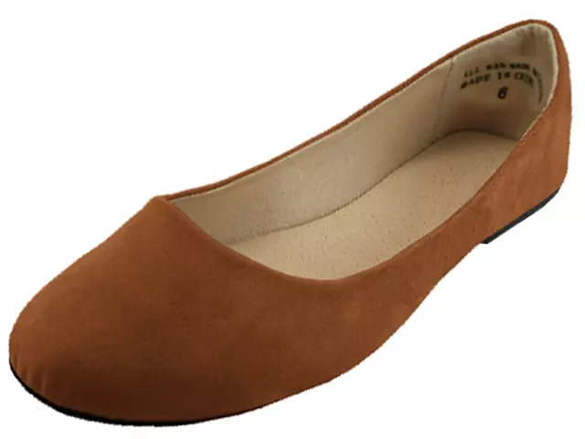 W8600L - Women's "Easy USA" Micro Suede Upper Stylish Ballet Flat Shoes — Brown (W8600L-T) / 6-11 Assorted