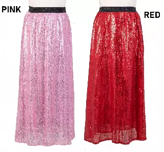 CHH-19014-17 - Women's Sequin Skirt High Waist Sparkle Party Cocktail Skirt (3-PCS PRE-PACK) — One Size Plus / Pink / 3-Pcs Per Pack