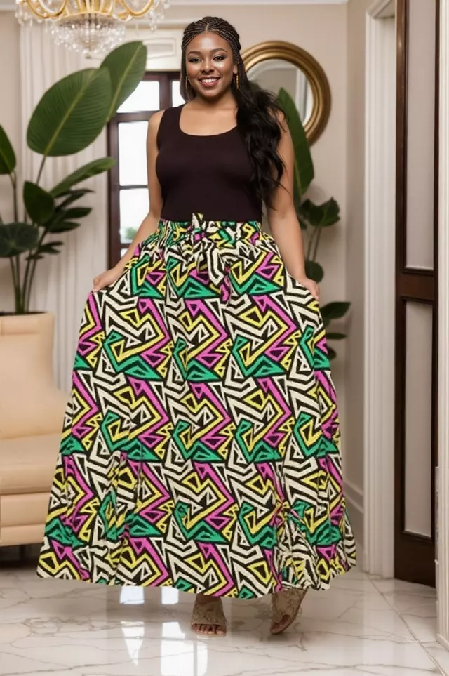 6011A - NEW PRINT ALERT!! - Three Panel Elastic African Print Skirt (3/Pk) - Free Size - $12.00 Each — Free Size / Print-571