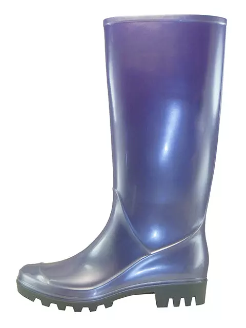RB-010 - Women's "Easy USA" 13½ Inches Super Soft Rubber Rain Boots — Metalic Silver/Purple (RB-010-MT-S) / 6-11 Assorted