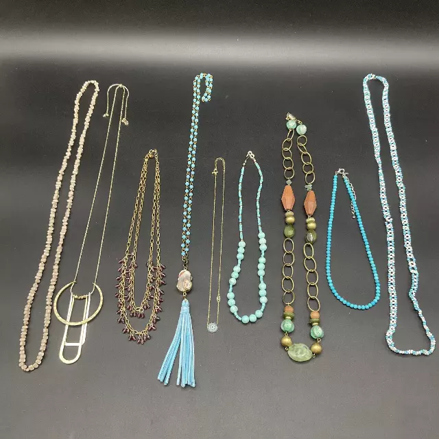 Vintage to Modern Costume Jewelry Lot of 9 Necklaces Beaded Tassel Evil Eye