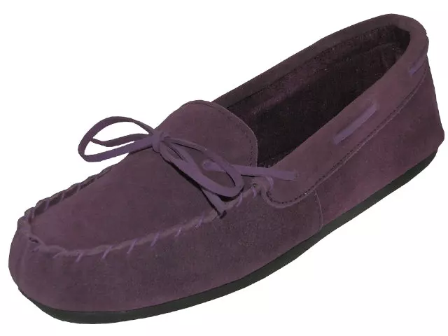 W080003 - Women's "Easy USA" Insulated Leather Upper Moccasins House Slipper — Purple (W080003-Purple) / 6-10 Assorted