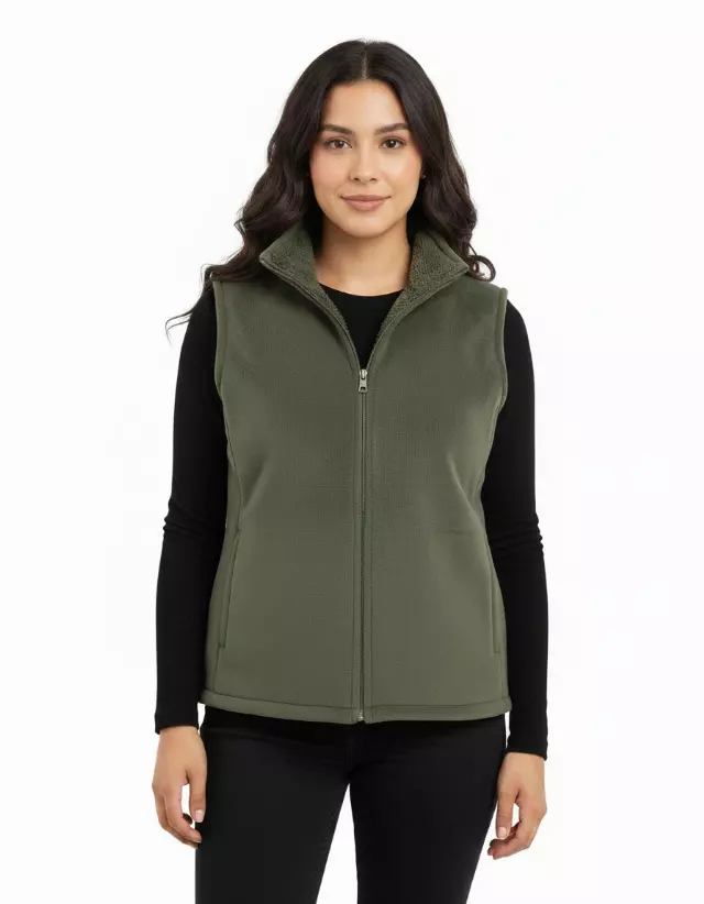 Fleece Vest With Sherpa Lining — Olive / S-M-L-XL-2XL