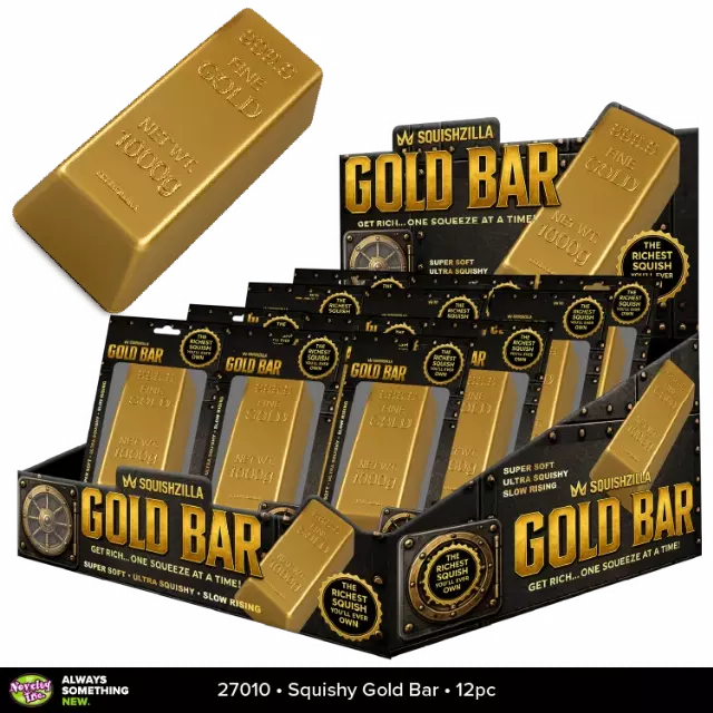SquishZilla™ Fun Doh™ Gold Bar Slow-Rise Squishy Toy - 12 Pieces Per Retail Ready Display 27010
