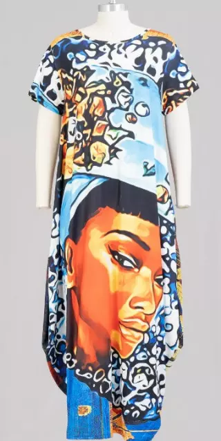 22042 Face Print Maxi Dress - One Size (3-PCS PRE-PACK) ($20.00 Each)