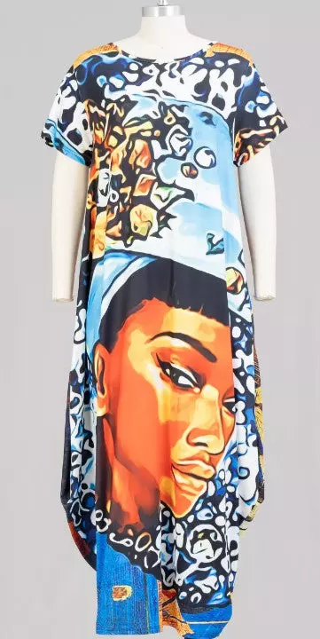22042 Face Print Maxi Dress - One Size (3-PCS PRE-PACK) ($20.00 Each)