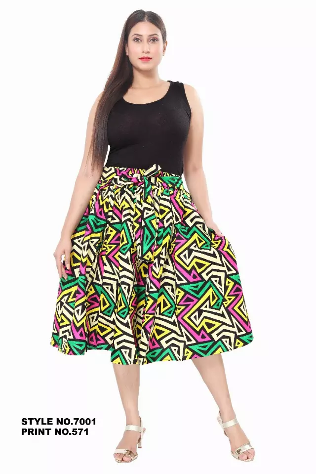 7012 - African Print Mid Length Skirt 28" (3/pk_ Free Size - $18.00 Each — One Size / Print-571