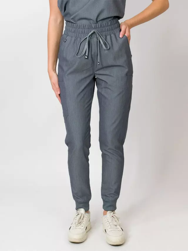 Madison | High-Waisted Jogger Scrub Pants — Heather Graphite / M