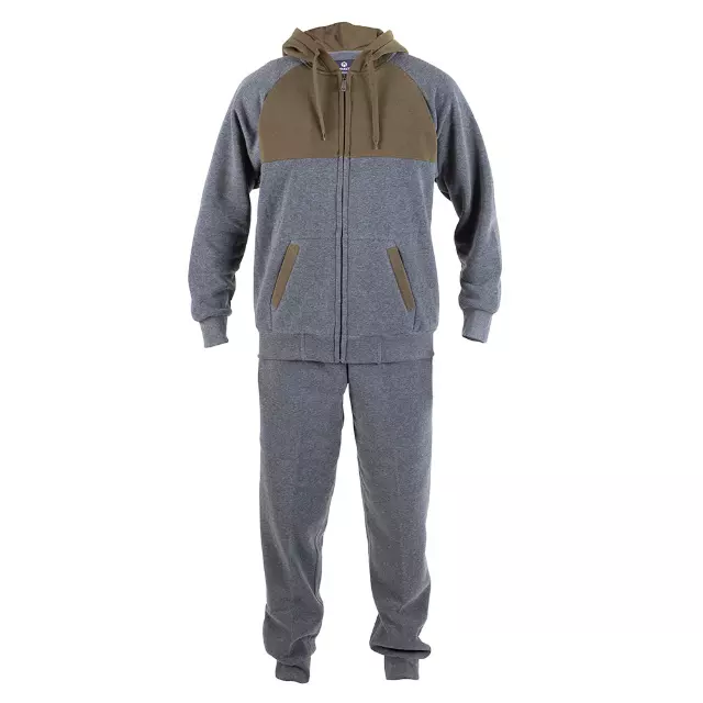Men’s 2pc Color-Block Soft Fleece Lined Set - Style #MFJ604 - $12.50/ Unit MINIMUM 12 PCS (Copy) — S-2XL (WHOLESALE) / Charcoal Grey Ranger Green