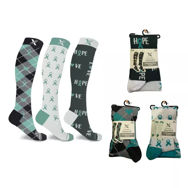 Ovarian Cancer Awareness Compression Socks - 3 ASST STYLES — Small/Medium · SKU EF-3OCRCS-M