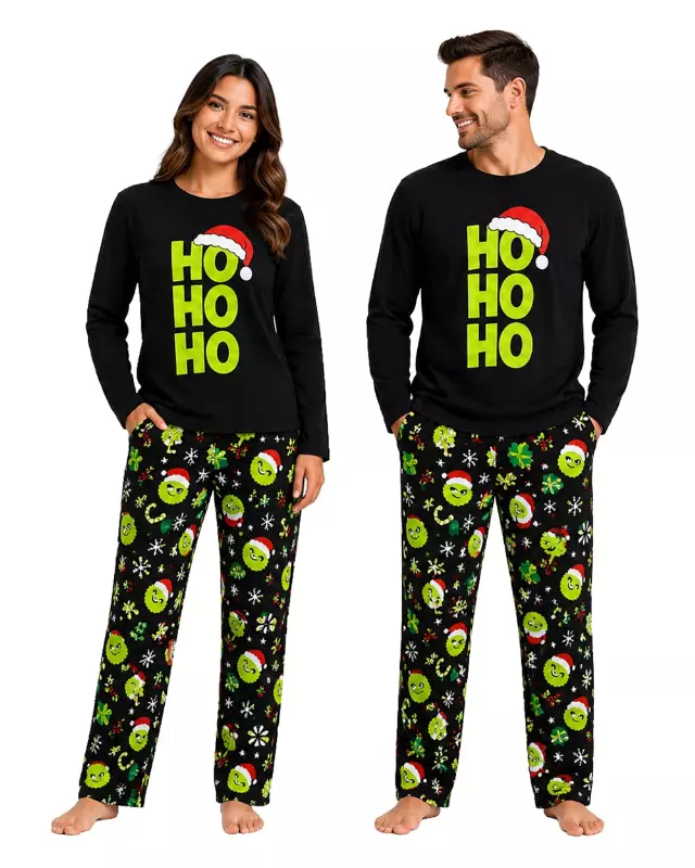 Adult Matching Family Pajama Set #124 — Black / Men's (S-M-L-XL)