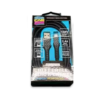 Charging Cable Carbon Fiber USB to Lightning 10FT 2.4 Amp - 3 Pieces Per Pack 24566