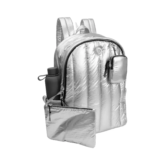 Joan & David Tubular Quilted Metallic Puffer Nylon 18-Inch Workbook Backpack — 331-CHROME · SKU JDB2894-331-CHR