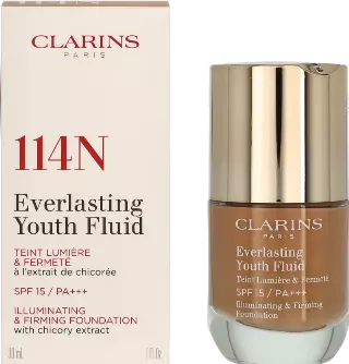 WHOLESALE CLARINS EVERLASTING YOUTH FLUID ILLUMINATING & FIRMING FOUNDATION 1 OZ - 114N - 48 PIECE LOT