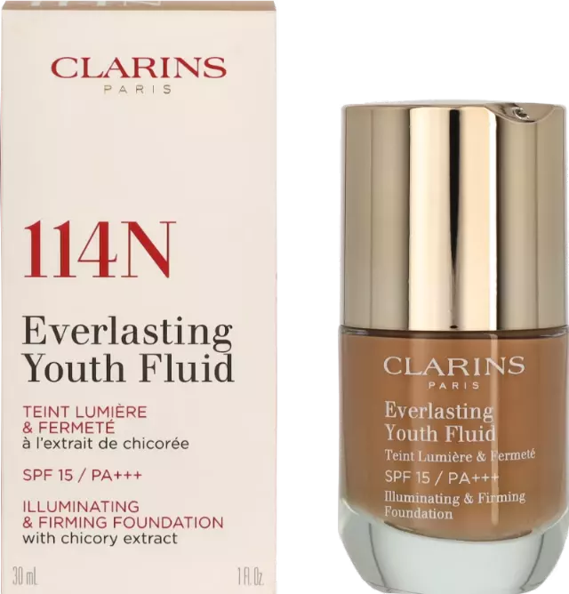 WHOLESALE CLARINS EVERLASTING YOUTH FLUID ILLUMINATING & FIRMING FOUNDATION 1 OZ - 114N - 48 PIECE LOT