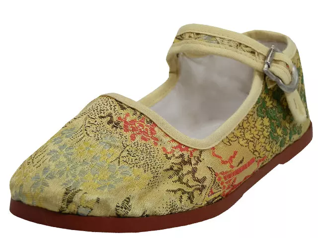 T2-119-I - Child's Satin Brocade Upper Classic Mary Jane Shoes — Gold (T2-119-I-G) / 21-26 Assorted