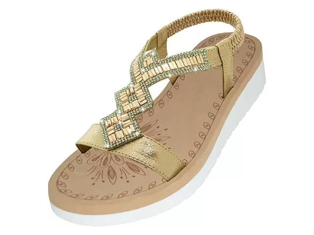 W9805L - Women's "Easy USA" Rhinestone Upper Comfortable Water Sandals — Rose Gold (W9805L-RG) / 6-11 Assorted