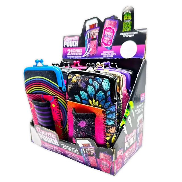 Neoprene Cigarette Pouch with Pocket - 8 Pieces Per Retail Ready Display 25089