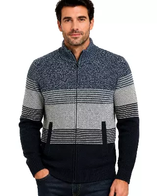 Men's Striped Bonded Sweater — S-M-L-XL-2X / Heather Blue W08